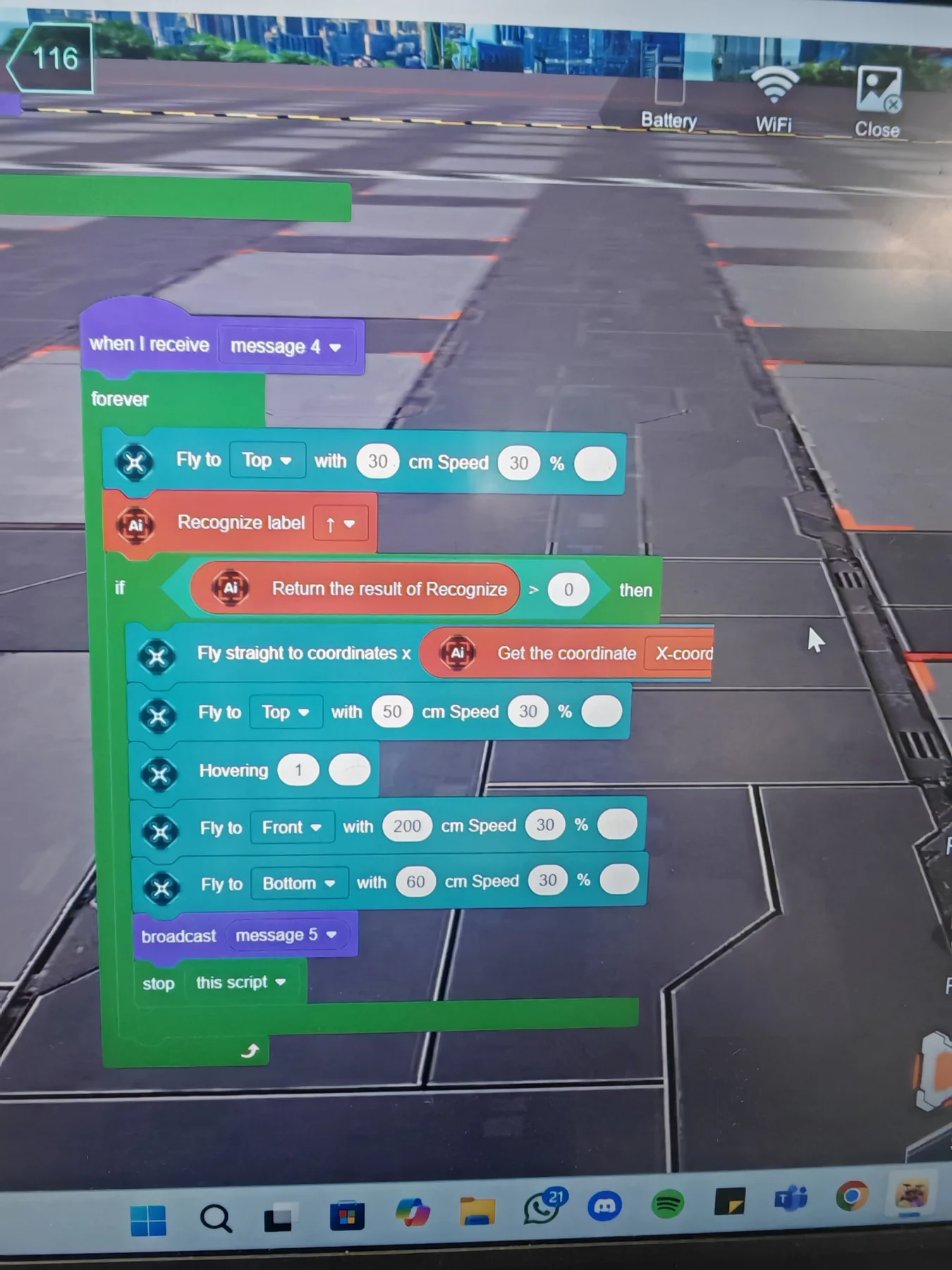 Singapore STEM Course Modules Real block-based drone programming interface photographed during the July 2025 AERISE programme